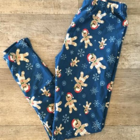 Teal Gingerbread Man Leggings OS, Plus, Kids - Picture 2 of 3